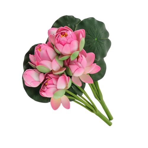 2Pcs Artificial Lotus Flower Decor, 12.5inch 7 Head Water Lilies, Outdoor Pond Plants, Silk Artificial Flower Lotus, Household Living Room and Dining Table Decoration (Pink) - color: Pink