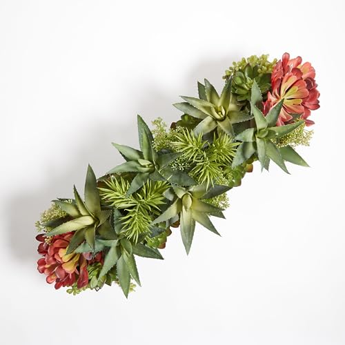 CG Hunter Oblong Faux Succulent Arrangement, Premium Artificial Indoor Plant Enhances Interior Design, Display on any Surface in Your Home Adding an Inviting Touch of Nature, Grey Planter Pot Included - size: 27" Oblong Grey Planter