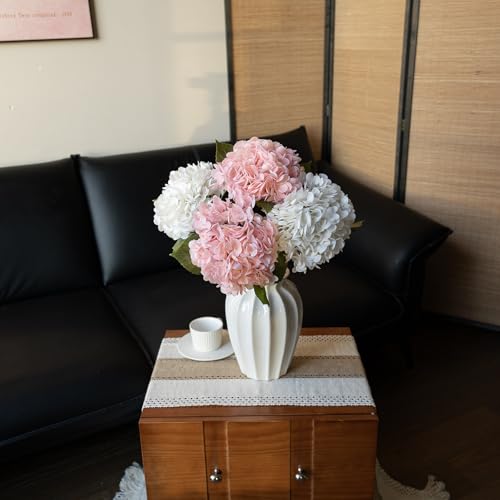 DUYONE 22" Real Soft Touch Hydrangea Artificial Flowers Realistic,Large Long Stem Fake Flowers Full Latex Faux,Wedding Bouquet,Party Home Decor,Garden Office Room Table Centerpieces White 2 Pink 2 - color: 2 Pink & 2 White, size: 4Pcs