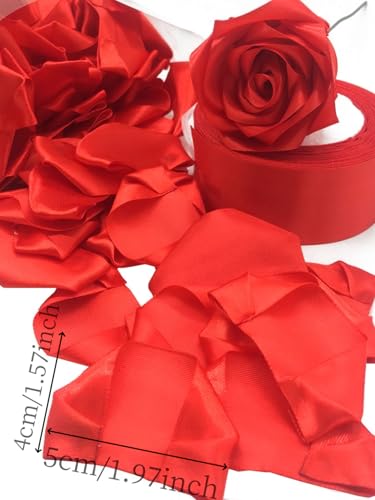 100 Pcs Premade Satin Ribbon Rose Petals Half-Finished Crafting DIY Eternal Flowers Bouquets & Floral Art Perfect for Weddings Birthdays Anniversaries,Engagements - color: 100 Pcs Red