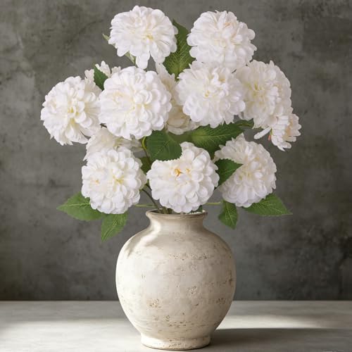 INXUGAO Artificial Flowers for Vase,6 Bunches Fake 27.5“ White Long Stems Silk Pompon Dahlia for Indoor Outdoors Home Decor, Front Door Porches Yard Patio Garden Planters - color: White