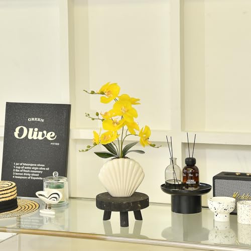 Artificial Phalaenopsis Orchid Plant in Seashell Pot, 16" Fake Orchid Flowers, Silk Faux Orchids for Home Decor, Office, Table Centerpiece, Real Touch Lifelike Indoor House Plant (Yellow) - color: Yellow