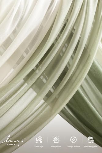 Ling's moment Wedding Arch Flowers with Drapes Kit-Pack of 5, 2pcs Flower Arrangements 3pcs Sheer Hanging Drapes White Ceremony Arbor Backdrop Artificial Rose Floral Decorations, White Green - color: Wht-white Green