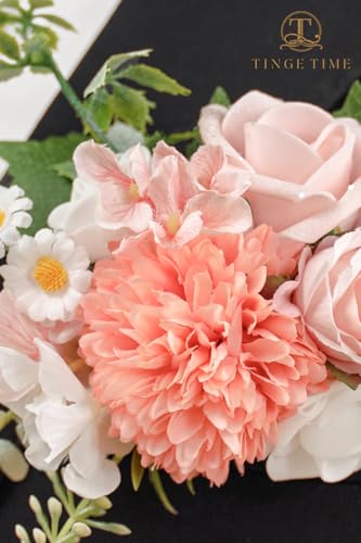 TingeTime Single Pocket Boutonniere for Man Groom, Best Man Boutonniere for Wedding Ceremony Anniversary, Formal Dinner Party and Rustic Spring Wedding Marriage(PeachPink&White) - color: Peachpink&white