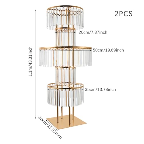 2Pcs 5 Tiers Wedding Centerpieces Vase, 43.3" Tall Wedding Centerpieces Crystal Flower Stand, 5-Tier Crystal Vase with 11.81" Square Base for Party Event Home Decoration (Gold) - color: Gold+square Base