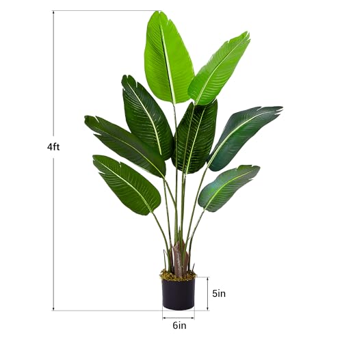 2-Pack Artificial Tree Bird of Paradise Artificial Plant, 4 Ft Faux Tropical Plant Palm Tree with Leaves Trunks Faux Banana Leaf Tree for Home Decor Living Room Indoor Outdoor Office - size: 4ft-2 pack