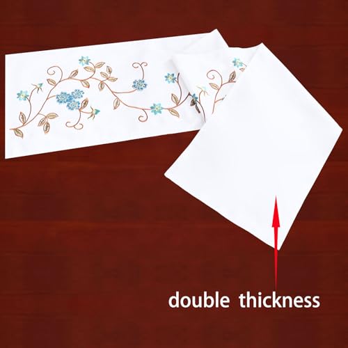 Double Thickness Rustic Embroidered Floral Table Runners for Spring and Summer, Dresser Scarf (Teal, 14 × 53 Inch) - color: Teal, size: 14 × 53 Inch