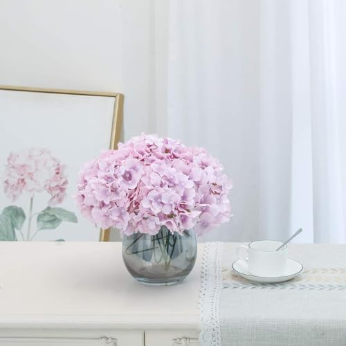 Fake Purple Hydrangea Artificial Flowers - Faux Silk Hydrangeas Flowers Heads with Stems Real Touch for Home Wedding Party Table Decor(Light Purple,Pack of 10) - color: Light Purple