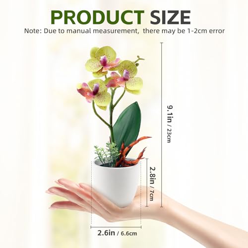 2Pcs Artificial Flowers Fake Orchid Phalaenopsis Small Potted Plant Ceramic Vase for Home Decor Bathroom Office Desk Wedding Decoration(Yellow & Brown) ﻿ - color: Yellow & Brown
