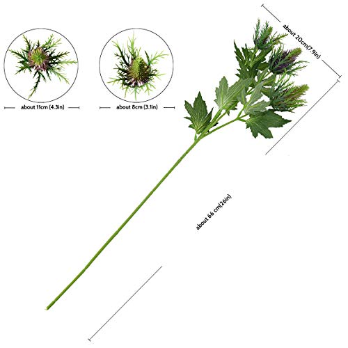 FiveSeasonStuff Real Size Artificial Thistle Flowers Real Touch 8 Stems Rustic Purple Thistle Decor Spray Eryngium | Sea Holly for Wedding Bouquet Centerpiece 26 inches - color: Purple