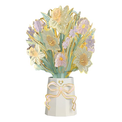 Lovepop Gilded Daffodil Luxe Bouquet - 3D Pop Up Paper Daffodil Bouquet for Mom, Sister, Friend, Her (Birthday, Mother's Day, Easter, Thank You) 12" - Blank Notecard & Envelope Included - color: Gilded Daffodil Luxe Bouquet
