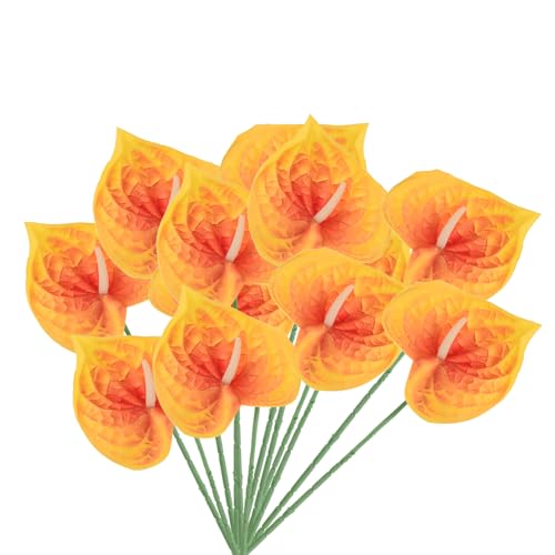 PATIKIL 13" Artificial Anthurium Lily Flowers, 10 Pack Permanent Flower Floral Arrangements Bouquet for Home Decor Bridal Wedding Festival Party, Dark Orange - color: Dark Orange