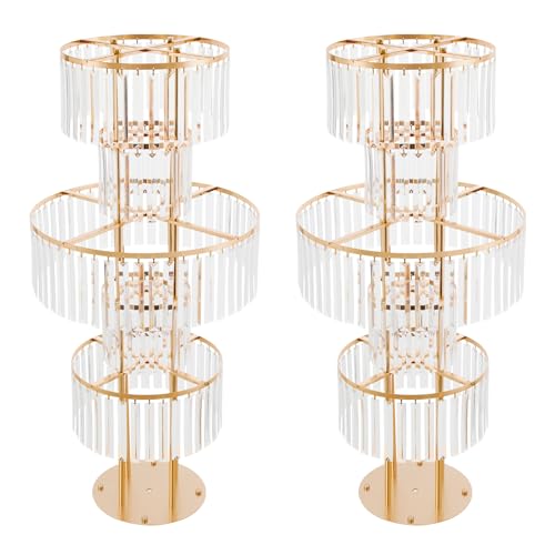 2Pcs 5 Tiers Wedding Centerpieces Vase, 43.3" Tall Wedding Centerpieces Crystal Flower Stand, 5-Tier Crystal Vase with 11" Round Base for Party Event Home Decoration (Gold) - color: Gold+round Base