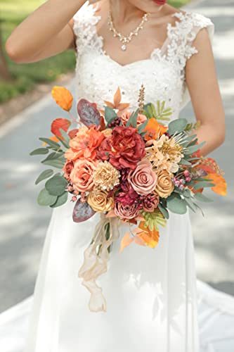 rongflower Artificial Flowers Combo Box Set Burnt Orange Fake Flower Leaf Box with Stems for DIY Wedding Bouquets Centerpieces Arch Arrangement Baby Shower Party Home Decorations - color: Burnt Orange