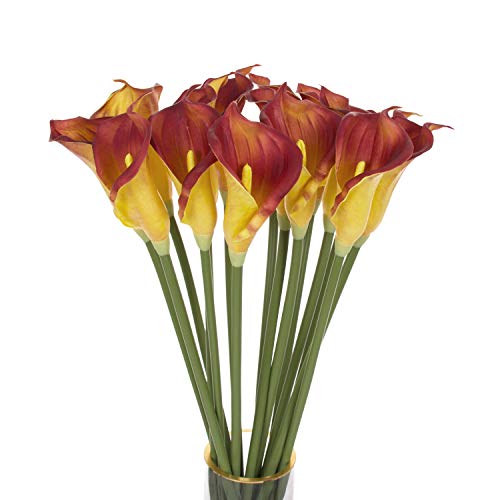 10pcs Calla Lilies Artificial Flower,26'' Long Stem Artificial Calla Lily Flowers,Realistic Arum Lilies for Wedding Bridal Bouquet Home Decor Centerpiece,Dark Red - color: Dark Red
