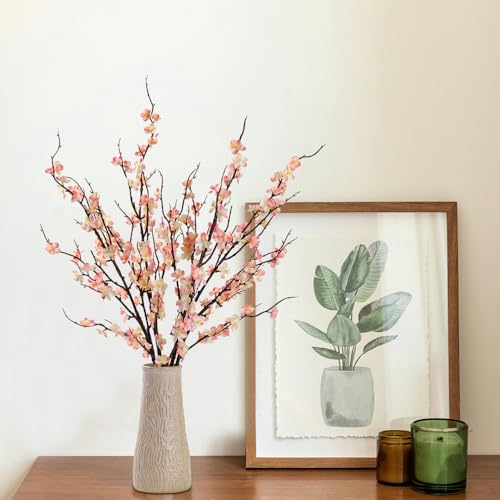 LESING 4pcs Cherry Blossom Flowers Artificial, Fake Silk Cherry Blossom Branches Tall Peach Blossom Flower Stems Arrangement for Wedding Home Office Party Decoration (Light Pink-2) - color: Light Pink-2