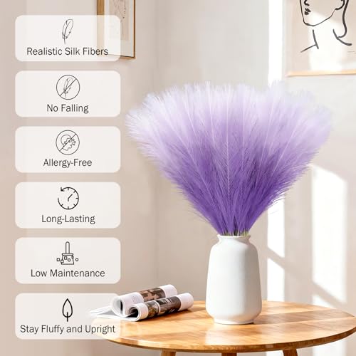 TORONTOKYO ORONTOKYO Gradient Purple Pampas Grass Decor, 50Pcs 21.6 inch Artificial Faux Pompas Grass Small Fluffy Arrangement for Wedding Boho Home Decor Vase Filler - color: Purple, size: 21.6inch-50Pcs