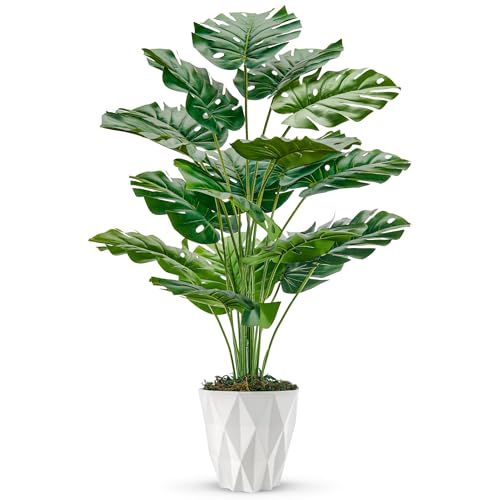 Der Rose 28" Tall Fake Plants Large Artificial Monstera Faux Potted Plants Indoor with White Pot for Home Office Living Room Decor