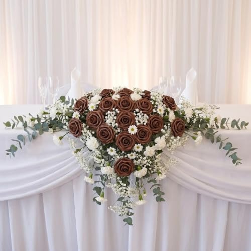 Artificial Flowers, Artificial Rose 100pcs for DIY Wedding Bouquets Centerpieces Arrangements, Brown Foam Roses with Stem for Bridal Shower Party Home Decorations - color: Brown, size: 100pcs