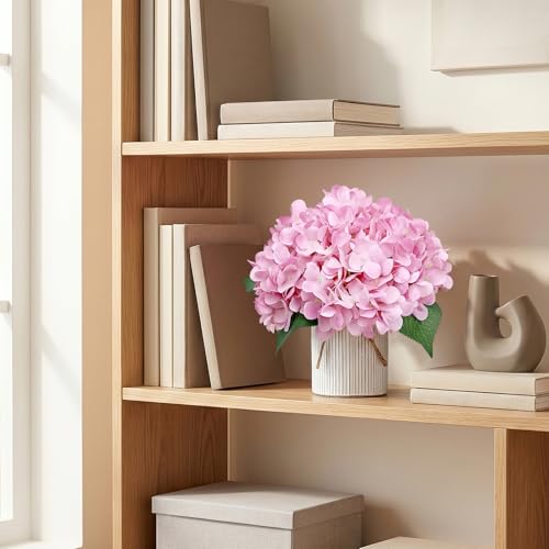 Flower Table Centerpieces - Set of 6 Floral Arrangement Artificial Wedding Hydrangeas Floral Arrangement with Rustic Metal Vase for Bridal Tea Party Event Decorations - Blush Pink - color: Blush Pink