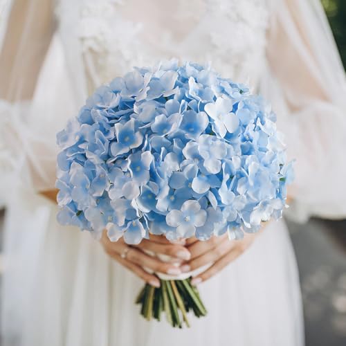Tifuly 24 Pcs Blue Hydrangea Artificial Flowers Bulk, Faux Hydrangea Full Flowers Heads with Stems, Fake Silk Flowers for Wedding, Garden, Home, Party Decoration - color: Blue