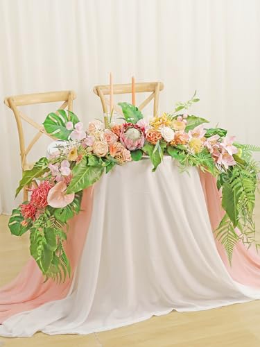 MISSPIN 9FT Eucalyptus and Willow Leaf Garland,Artificial Flowers Fake Flower Peony Rose Vine Greenery Decorative Wall Hanging Plant for Wedding Arch Door Arrangement Party Decor - color: Blush Pink