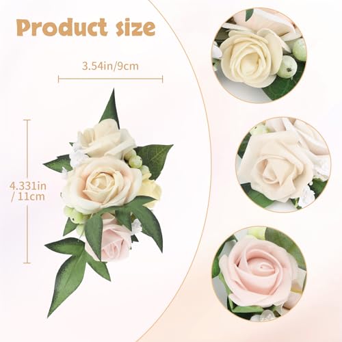 2pcs Wedding Shoulder Rose Corsage Artificial Flowers Champagne Faux Flowers for Bride Bridal Girl/Mother Homecoming/Prom Anniversary Party Corsages Wrist Decor (Champagne) - color: Ivory White
