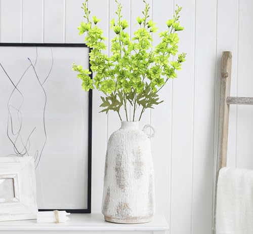 FERIAL Artificial Delphinium Flowers Silk Larkspur Flowers Faux Snapdragon Long Stem Fake Plant Spray Arrangement 4pcs Green for Home Office Garden Wedding Table Vase Decor - color: Green