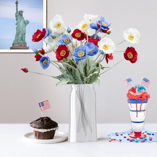 Artificial Flowers 5Pcs Poppies Flowers Artificial Silk Flowers for Home Office Wedding Outdoor Decor (Blue) - color: Blue