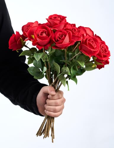 PONKING 2.7"(7cm) Rose Artificial Flower 20pcs Realistic Faux Silk Roses Fake Flowers Bouquets Arrangements Decor for Wedding Mother's Day, Home Table Christmas Valentine Decorations, Red Flower - color: D 20pcs Red Rose