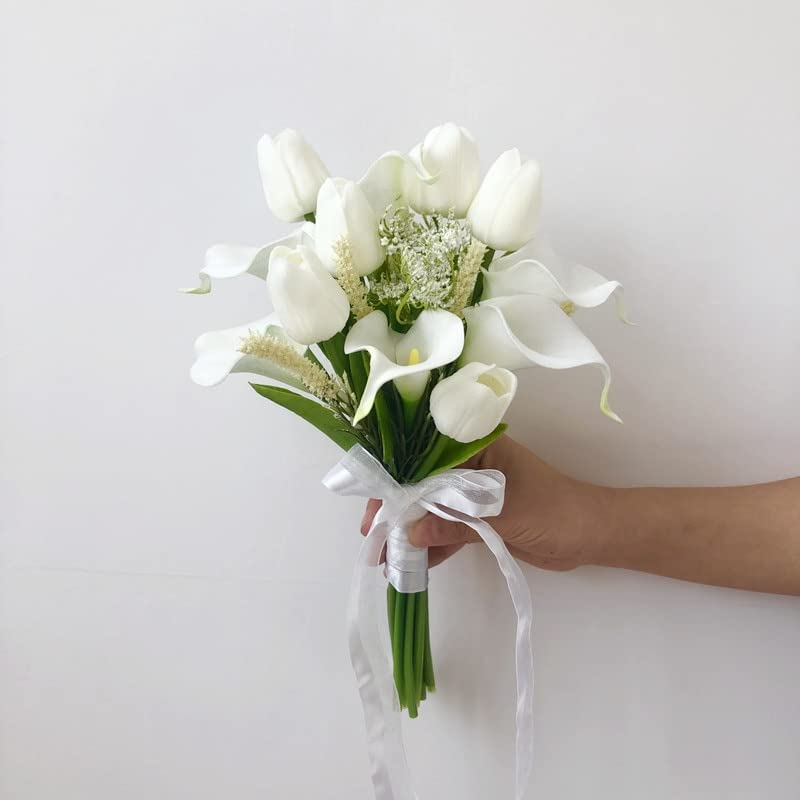 White Small Bunch of Tulip with Lily Artificial Bridal Bouquets for Bridesmaids