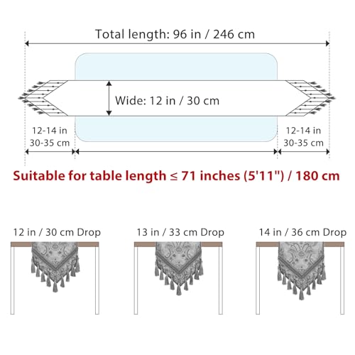 kilofly Elegant Floral Brocade Jacquard Table Runner Tassels (96 x 12 inches) - color: Blue, size: 96*12 inch