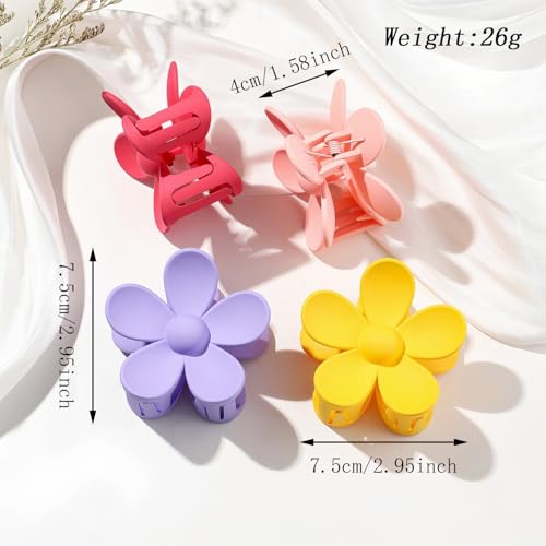 Flower Hair Clips, 8PCS Large Claw Clips for Women Thick Thin Hair, Big Cute Matte Hawaiian Flower Hair Claw Clips for Women Girls Styling Gifts 8 Colors - color: Color A:Rainbow Color