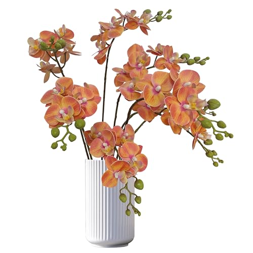 ATFL 8 Pack Orange Orchid Artificial Flowers Real Touch, 22'' Artificial Fake Faux Silk Sunset Red Orchid Stem Bouquets for Wedding Party Home Garden Decor,Orquideas Artificiales para Decora - color: Orange