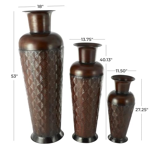 Deco 79 Metal Decorative Vase Tall Centerpiece Vases with Geometric Designs, Set of 3 Vases for Home Decoration 53", 40", 27" H, Dark Brown - color: Dark Brown, size: 53", 40", 27"H