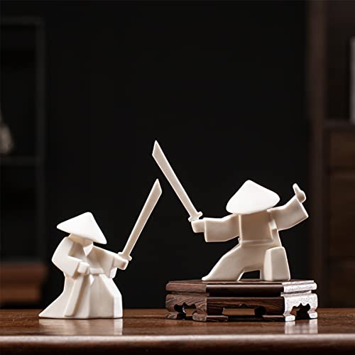 LYART Tea Pet Warrior Statue Figurine Tea Ornament Accessories Cute Kung Fu Tea Decoration Gift for Tearoom Home Office Children's Day Gift for Tea Lover (White1 and White2) - color: Whitea and Whiteb