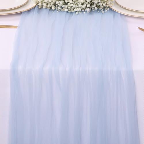 Blue Gauze Table Runner 10ft Rustic Cheese Cloth Table Runner 38×120 Inches Boho Style Decorations for Romantic Date Wedding Party Baby Shower Photography Decoration - color: Blue, size: 10 ft × 1 pc