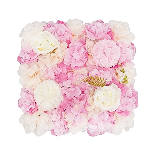 Artificial Flower Wall Panels, 6PCS Dahlia+Rose+Hydrangea Wedding Flower Wall, 3D Floral Panels Artificial Floral WallMat Flower Screen for Photo Party Wedding WallBackground Decor, White+Pink - color: 6 Pcs Pink+white