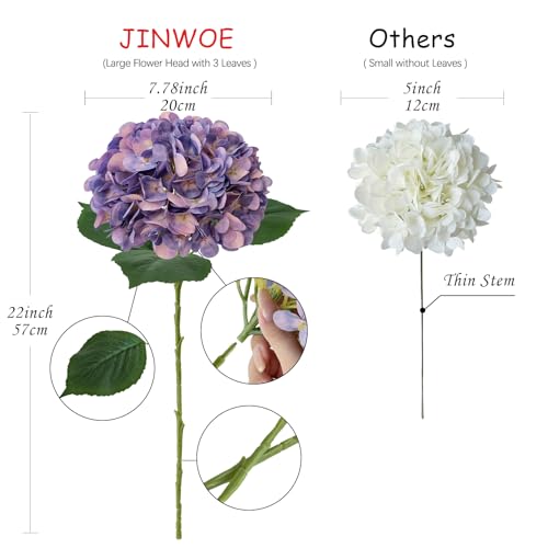 JINWOE 4Pcs Puple Artificial Silk Hydrangea Flowers,22" Silk Faux Hydrangea Bouquet for Home Table Centerpieces Wedding Garden Party Decoration - color: Puple