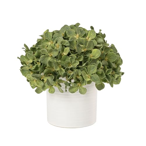 Hydrangea Fake Flowers in Vase, Artificial Flowers with Ceramic Vase Small Faux Potted Plant Arrangements for Bathroom Home Desk Kitchen Counter Vanity Shelf Coffee Table Centerpiece Decor (Green) - color: Hydrangea, Green