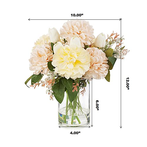ENOVA FLORAL Artificial Tulips Flowers in Vase, Artificial Flowers Tulips Real Touch and Dahlia Silk Flower in Vase for Dining Table Decoration Wedding, Home Decor Indoor (Cream Pink) - color: T& D Cream Pink