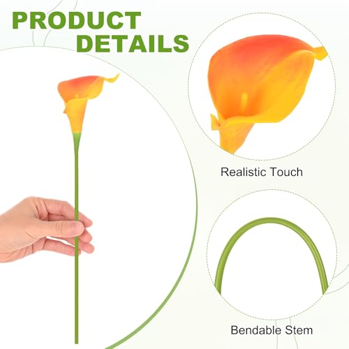 M METERXITY 10-Pack Yellow Orange Artificial Calla Lily Flowers,14 Inch Faux Calla Lily PU Bouquets Real Touch Faux Flowers for Home/Wedding/Christmas/Party - color: Yellow Orange