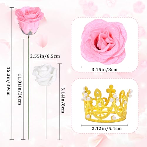 36+20 Glitter Roses Bouquet, DIY Fake Flowers Bouquet, Craft the Initials of Your Loves' Name with Artificial Rose Bouquet for Valentines, Anniversary, Wedding, Mothers Day Gifts, Pink & White - color: Pink & White