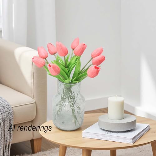 10-Heads Artificial Flowers PU Mini Real Touch Tulip Bouquets for Home Wedding Party Centerpiece Decoration (Coral) - color: Coral