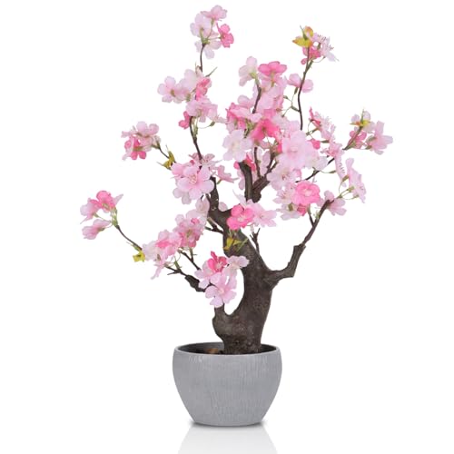 TOARTi Artificial Pink Cherry Blossom Potted Plant with Stone Pot, 18" Tall Fake Flowers Faux Plants Desk Plant, Realistic Plants Home Indoor Decor for for Home Bedroom Bathroom Office Desk - color: Pink Cherry Blossoms 18''