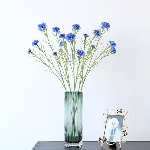 4Pcs 27.56" Blue Artificial Cornflower Stems Chrysanthemum Centaurea Cyanus Wildflowers Silk Cornflower Bunches Fake Flowers Bulk Faux Bachelor's Button for Vase Bouquet Wedding Home Party Decor - color: Blue