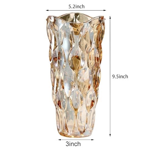 9.5" High Thickened Amber Glass Flower Vase for Home Decor, Dining Wedding Table Office Holiday Party Centerpiece Decoration - color: Amber-waterdrop Style