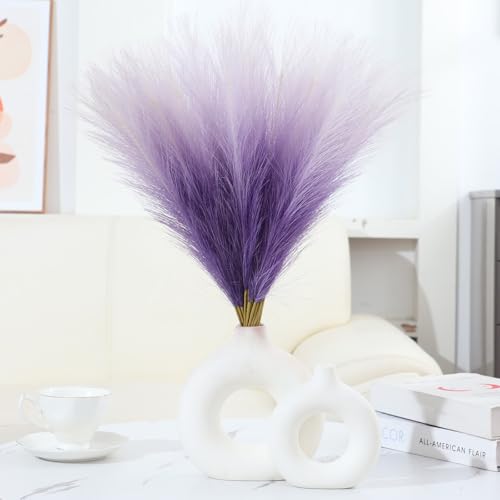 Ureymx Faux Pampas Grass Decor 17.7 Inch 30pcs, Pompas Grass Flower Arrangement and Vase Filler Artificial Pampas Grass Short Decor for Boho Home Wedding Decoration (Gradient Purple) - color: Gradient Purple, size: 17 Inch 30 Pcs