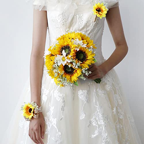 TOOYFUL Wedding Bride Bouquet Sunflowers Bridesmaid Holding Flower Artificial Flowers for Festival Wedding Ceremony Decor Centerpiece