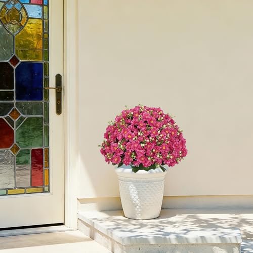 24” Artificial Flowers for Outdoors, Set of 2 UV Resistant Faux Plants in Cement Pots, Fake Floral Look Real for Front Porch, Entryway & Indoor Spring Decor - color: Artificial Flower Rose Red